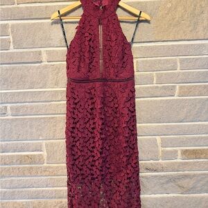 Bardot Burgundy Backless Lace Dress